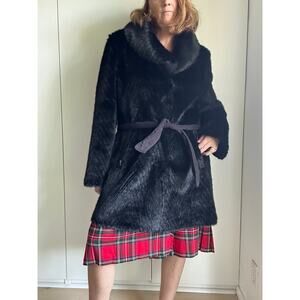 Hawke & Co Faux Fur and Suede Overcoat Size large Black Reversible Faux Mink